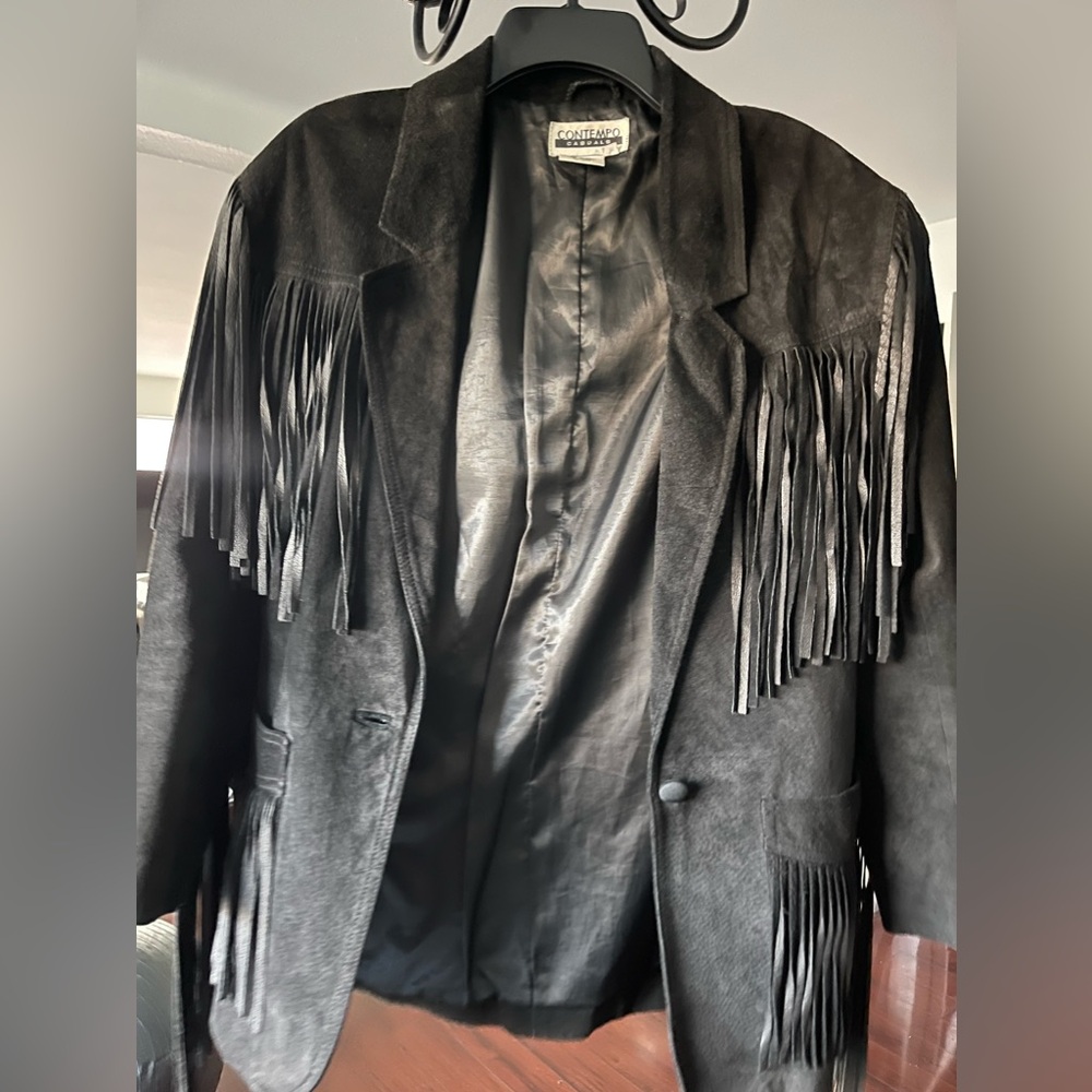 100% genuine cowboy leather fringe blazer